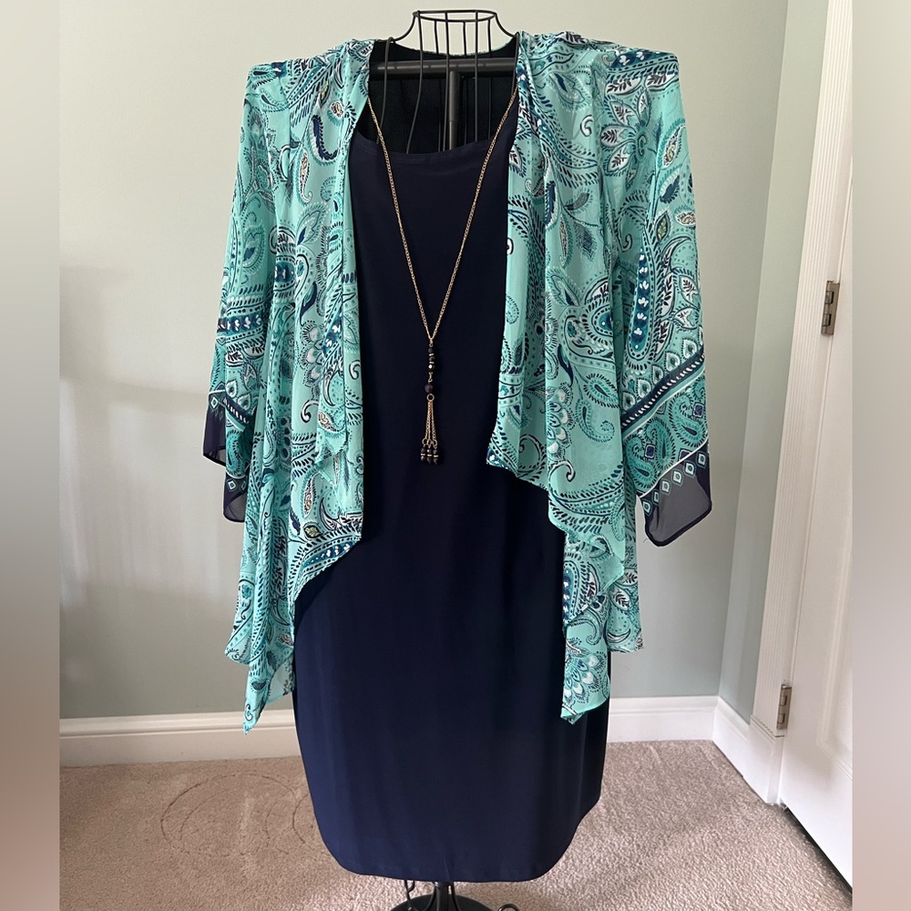 Navy Dress with Teal Paisley attached Kimono